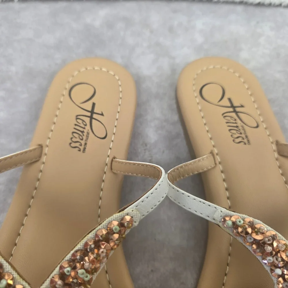 Lifestyle Michael Heiress Starfish Beaded Sandals White Tan Rose Gold Flat Thong